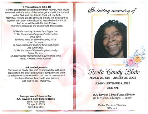 Reola Candy Blair Obituary | AA Rayner and Sons Funeral Homes