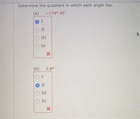 Solved Determine The Quadrant In Which Each Angle Lies A Chegg