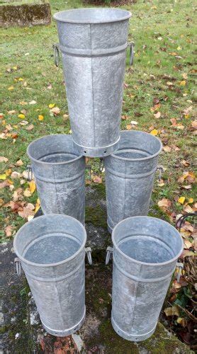 Pots Fleuriste Vintage Acier Galvanis Old Flowerpots Ancien Stock De