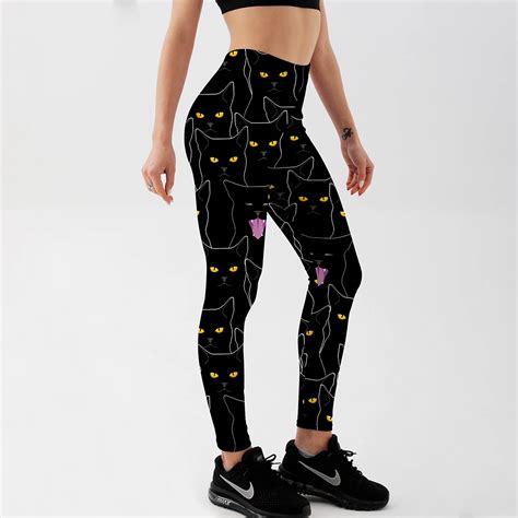 Qickitout Summer Style Fitness Women Leggings Black Cute Cats Printed