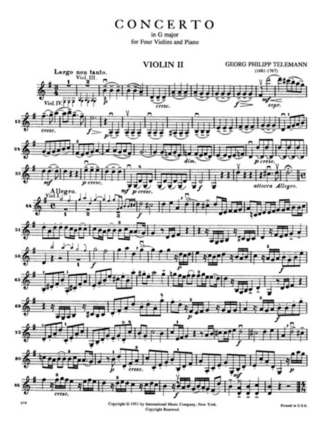 Concerto In G Major By Georg Philipp Telemann Violin Sheet Music