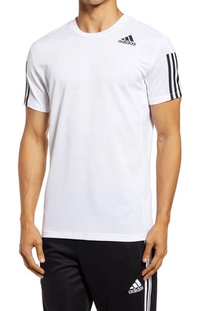 Adidas Originals Aero 3 Stripe Stretch T Shirt In White Modesens