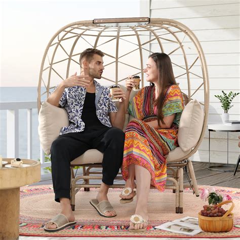 Nicesoul Double Wicker Rocking Egg Chair Indoor Outdoor Oversized Egg