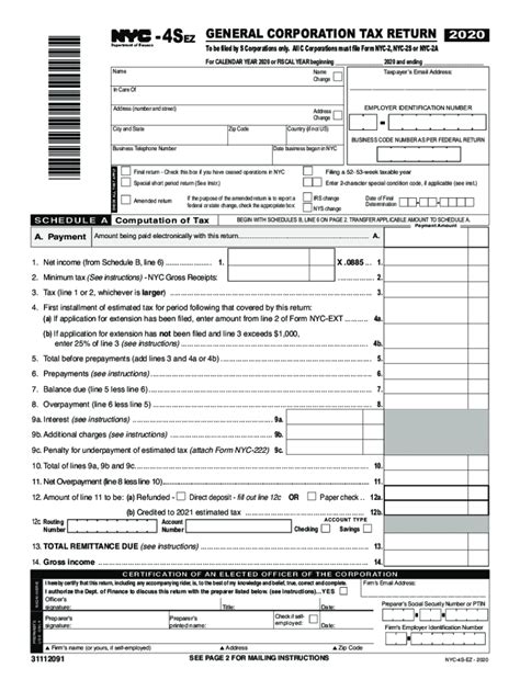 NYC DoF NYC 4SEZ 2020 Fill Out Tax Template Online US Legal Forms