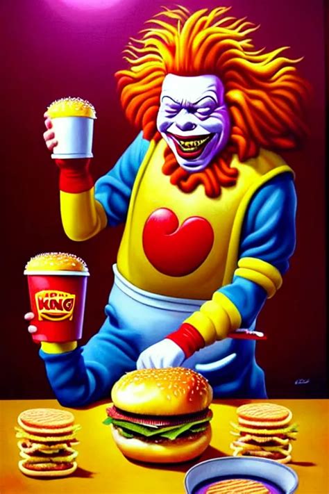 Krea A Hyperrealistic Painting Of An Epic Boss Fight Ronald Mcdonald