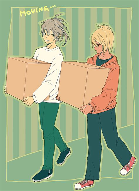 Safebooru 2boys Beatmania Iidx Black Eyes Black Pants Black Shirt Blonde Hair Box Cardboard