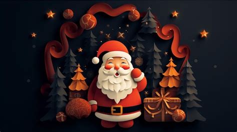 Premium AI Image | santa claus papercut background christmas decorations wallpaper Generative AI