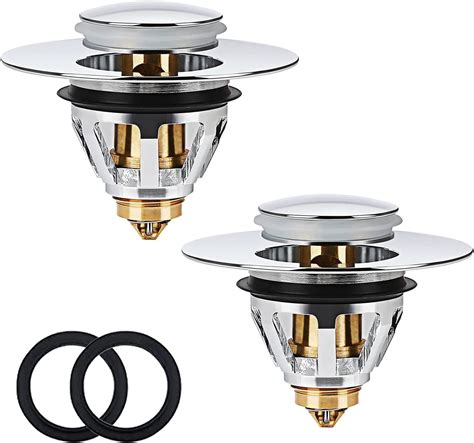 2 Pack Universal Bathroom Sink Plugs Pop Up Plugs For Wash Basin Stainless Steel Bathroom