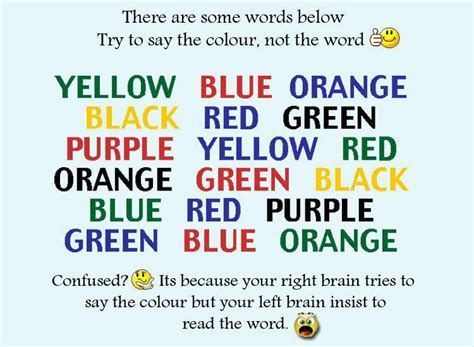 Test Your Brain Try To Say The Color Not The Word If You Can