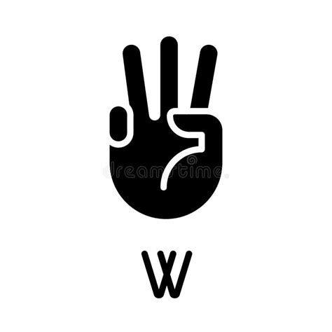 Letter W In American Sign Language Black Glyph Icon Stock Vector