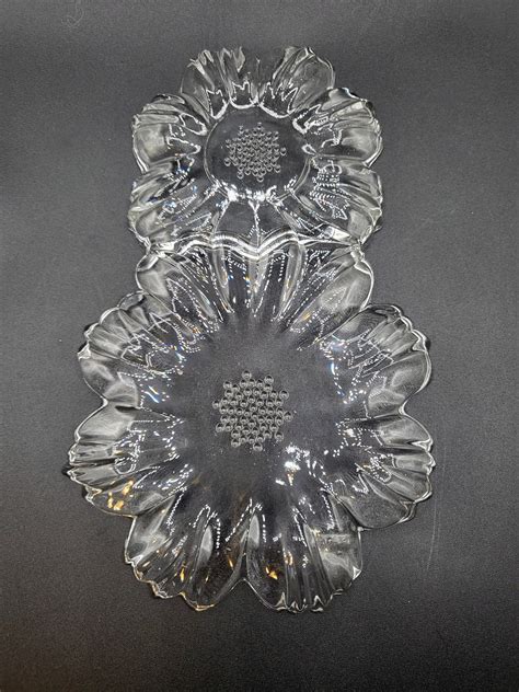 1960s Hazel Atlas Double Daisy Clear Glass Snack Tray Plate 13 Available Etsy