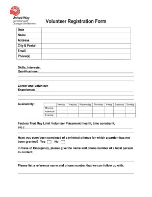 Fillable Online Volunteer Registration Form Bunitedwaycsobbcomb Fax