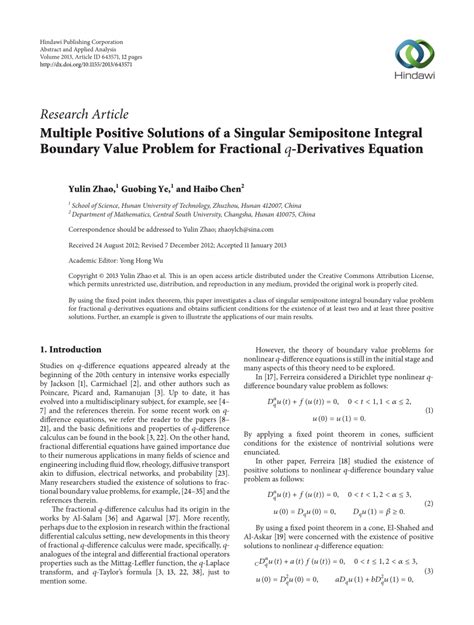 Pdf Multiple Positive Solutions Of A Singular Semipositone Integral