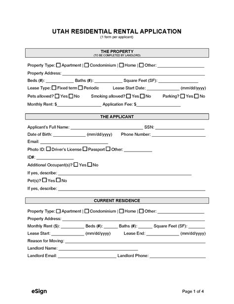 Free Utah Rental Application Form Template PDF Word