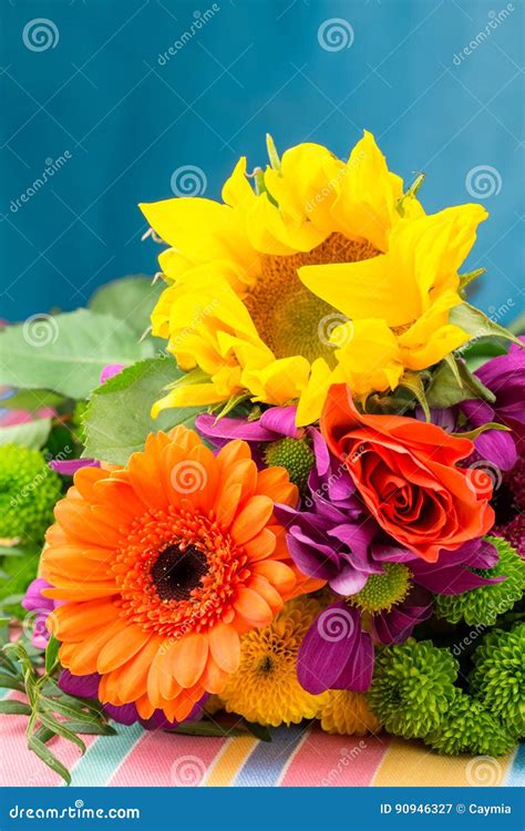 Sunflower and Gerbera in Bouquet of Florist Flowers. Stock Image ...