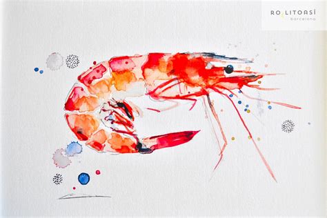 Prawn Print A4 Shrimp Print Prawn Painting Shrimp Fine Art Print