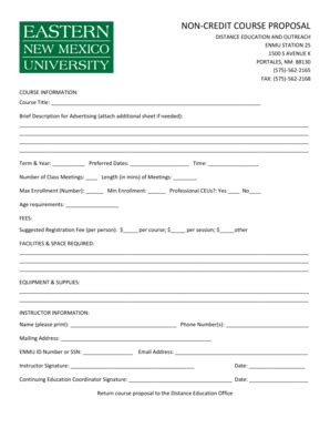 Fillable Online Enmu Noncredit Course Proposal Form Enmu Fax Email