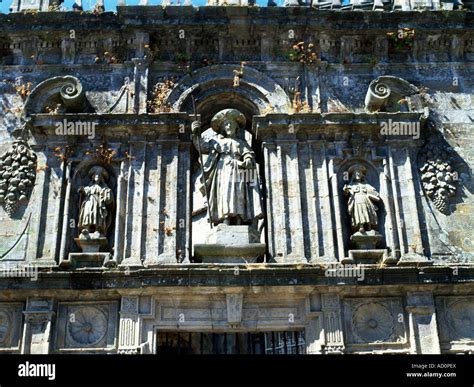 Galicia Spain Santiago De Compostela Statue Of St James Above Porta