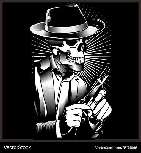 Skeleton Gangster With Revolvers In Suit Vector Image