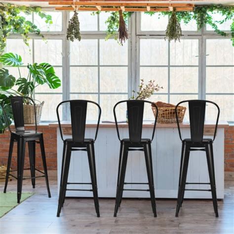 Costway Set of 4 High Back Metal Stool 30'' Seat Bar Height Industrial ...