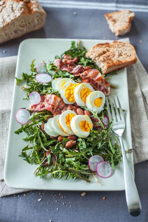 Dandelion Salad With Eggs And Bacon Vibrant Plate