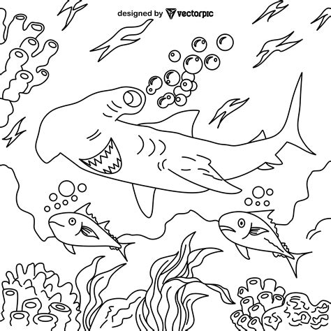 Great Hammerhead Shark Coloring Pages for Kids & Adults design free ...