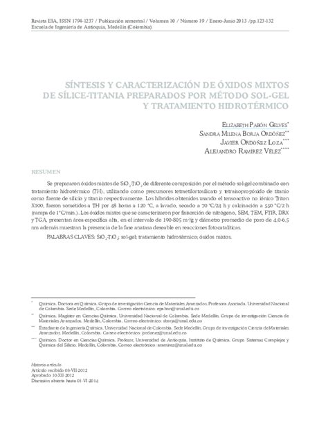 Pdf Synthesis And Characterization Of Silica Titania Mixed Oxides