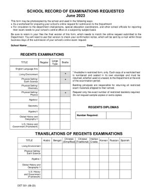 Fillable Online School Record Of Examinations Requested June 2023 Fax