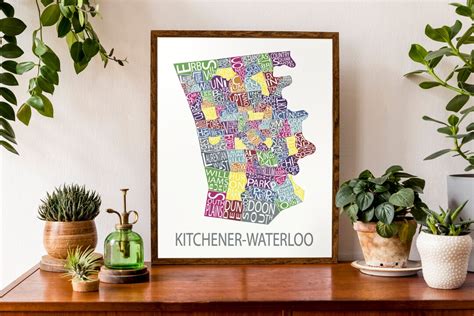 Typographic Map of Kitchener Waterloo, Ontario KW City Map Print ...