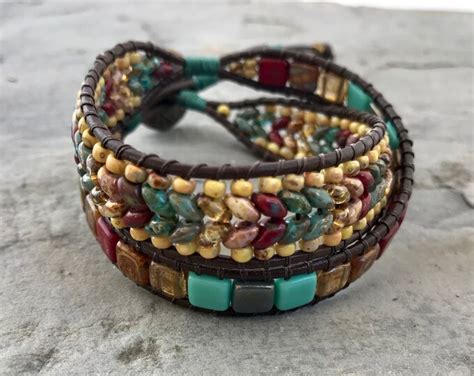 Boho Beaded Wrap Bracelet Herringbone Wrap Bracelet Czechmate Tile Bead Wrap Bracelet Beaded