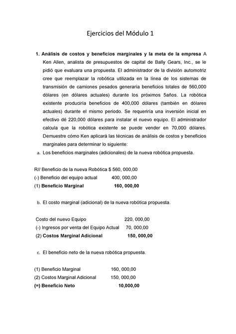 Tarea Modulo 1 Y 2 Ejercicios del Módulo 1 Análisis de costos y