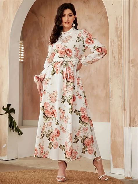 Vintage Floral Print Dress Elegant Long Sleeve Maxi Dress Temu