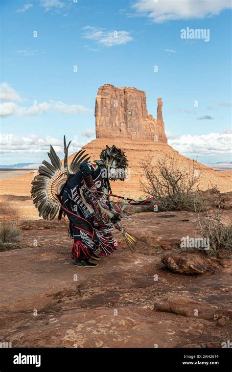 Navajo Dancer West Mitten Butte In Background Monument Valley