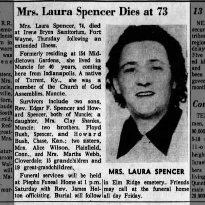 Obituary For Laura Spencer Aged Newspapers