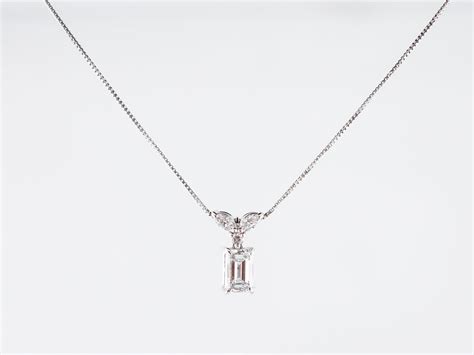 Necklace Modern .80 Emerald & Marquis Cut Diamonds in Platinum - Filigree Jewelers