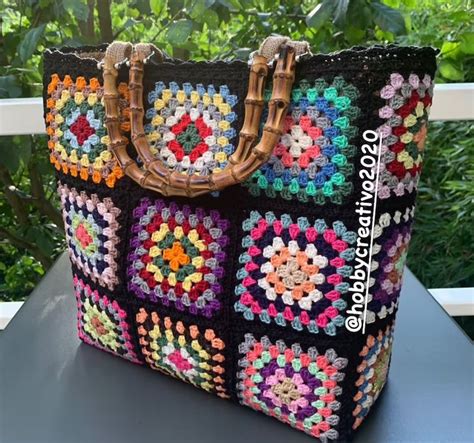 Granny Square Crochet Bag Multicolored Granny Square Tiles Etsy