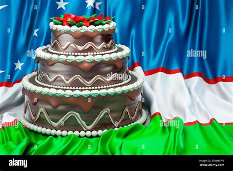 Chocolate cake on the Uzbek flag background, 3D rendering Stock Photo ...