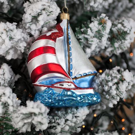 Sailboat Glass Christmas Tree Bauble Mouth Blown The Christmas Boutique Christmas Tree