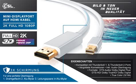 Csl Mini Displayport Auf Hdmi Kabel M Inkl Ton Bertragung