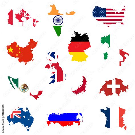 outline maps of the countries with national flags Stock Vector | Adobe ...