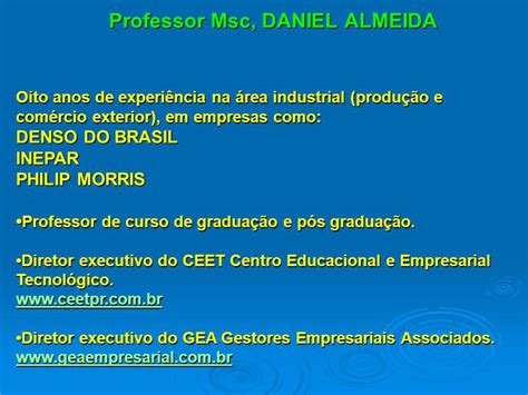 No Es De Engenharia De Produ O Professor Msc Daniel Almeida Ppt