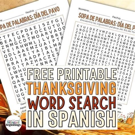 Thanksgiving Word Search Printable In Spanish Free Printable