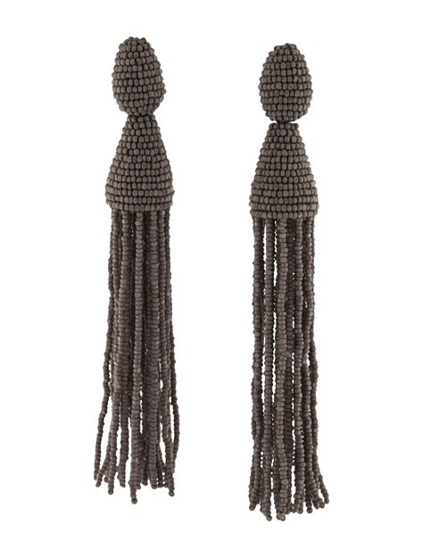 Oscar De La Renta Beaded Tassel Clip On Earrings On Sale