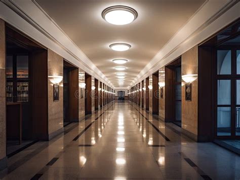empty long corridor   doors ai generative stock illustration