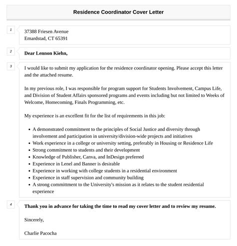 Residence Coordinator Cover Letter Velvet Jobs