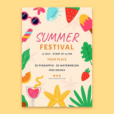 Flat Vertical Poster Template For Summer Festival Vector Templates