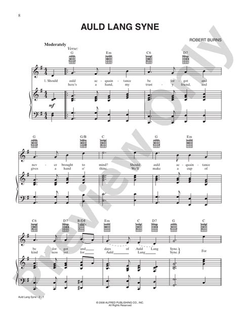 Auld Lang Syne Pianovocalchords Traditional Digital Sheet Music