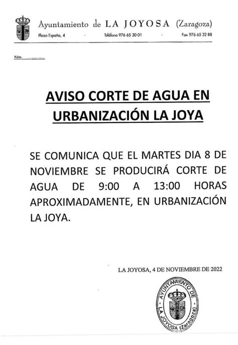 Corte De Agua Ayuntamiento La Joyosa Marlofa