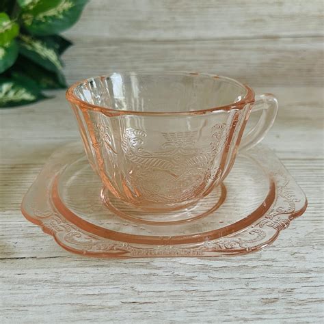 Madrid Pink By Federal Glass Cup And Saucer Set Pink Madrid Etsy