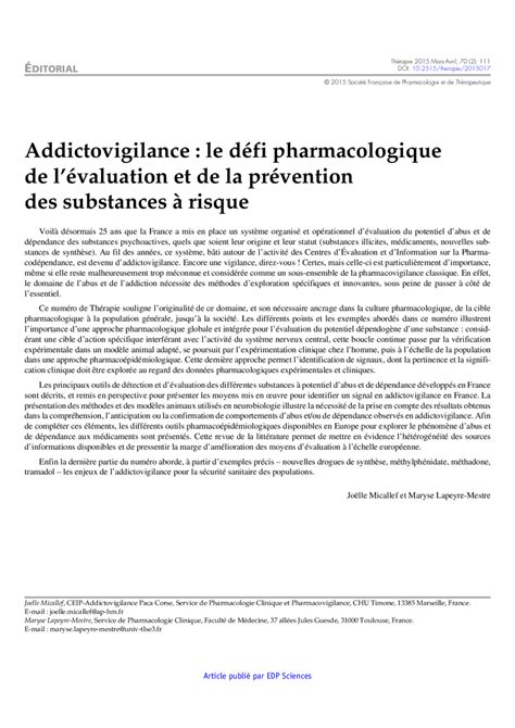 Addictovigilance le défi pharmacologique de lévaluation et de la